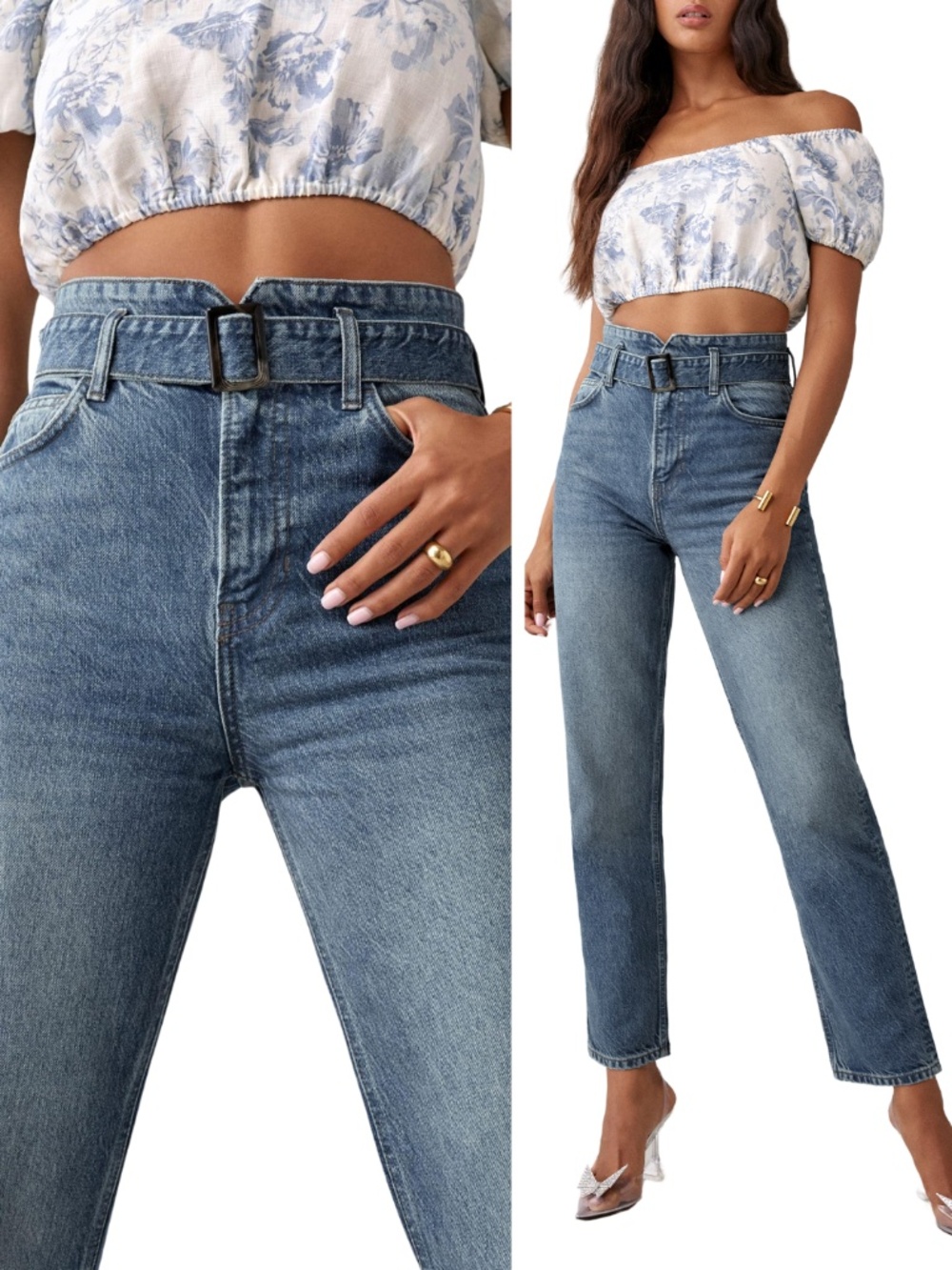 NEW Reformation Cynthia Belted High Rise Straight Jeans Kama 25